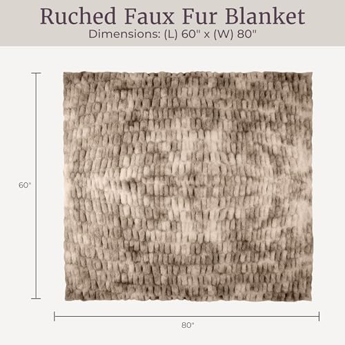 Lavish Home Oversized Ruched Faux Fur Blanket, Taupe, 60” x 80”