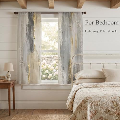 Textured Plaster Window Sheer Curtain Minimalist Abstract Gray Beige