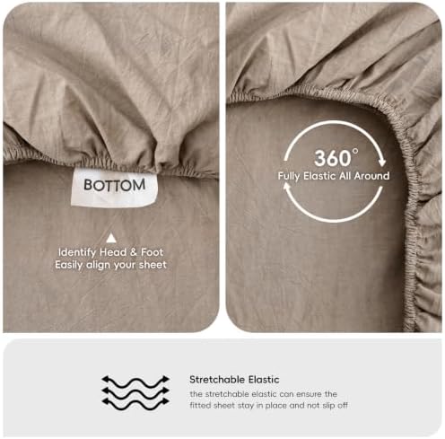 MOOMEE Fitted Sheet Only Washed Cotton Linen-Like Extra Deep Pocket