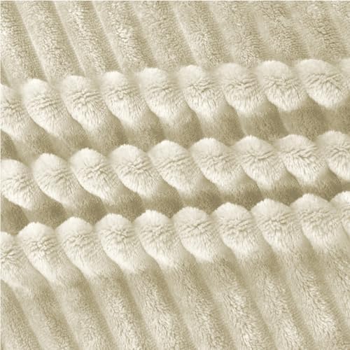 BEDELITE 3D Ribbed Jacquard Beige King Size Blankets for Bed, 108x90