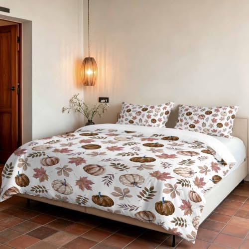 Vintage Pumpkins Fall Duvet Cover Set 3 Pieces with Zipper Closure