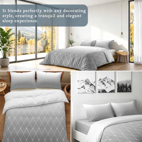 3 Pieces Duvet Cover Queen Bedding Sets Country Gray Gradient Lines