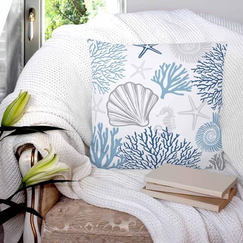 Pillow Covers 20x20 Set of 2, Blue Grey Coastal Throw Pillow Covers