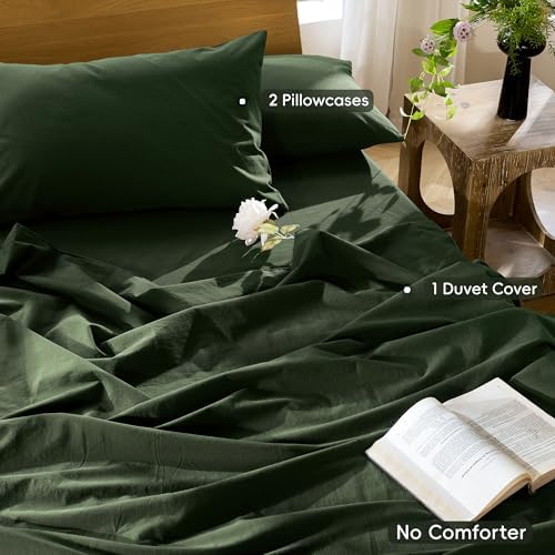 MooMee Duvet Cover Set 100% Washed Cotton Linen Like King