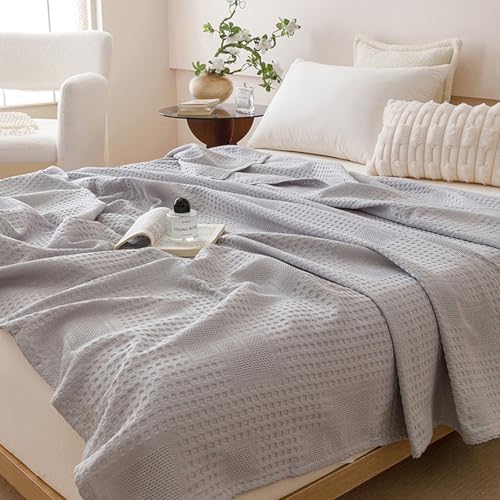 LGYKUMEG Muslin Throw Blanket,100% Cotton Lightweight Waffle Knit