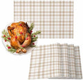 Placemats Set of 8, Farmhouse Pastoral Khaki Tartan Plaid Washable
