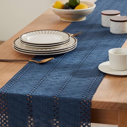 ZeeMart Macrame Style Boho Table Runner, 12x72 Inch Dusty Blue