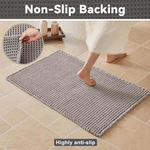 Triohero Waffle Runner Rug Bathroom, Long Boho Bath Mat, 24x60 Light