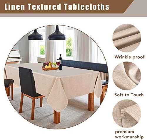 Fitable Linen Textured Tablecloth Washable Fabric Rectangle Table