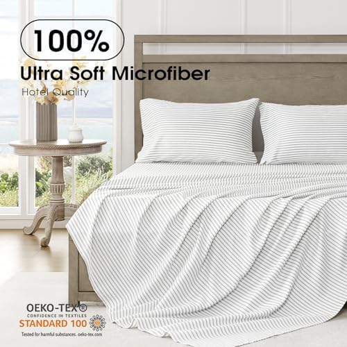FreshCulture Twin XL Striped Sheets - Ultra Soft Brushed Microfiber