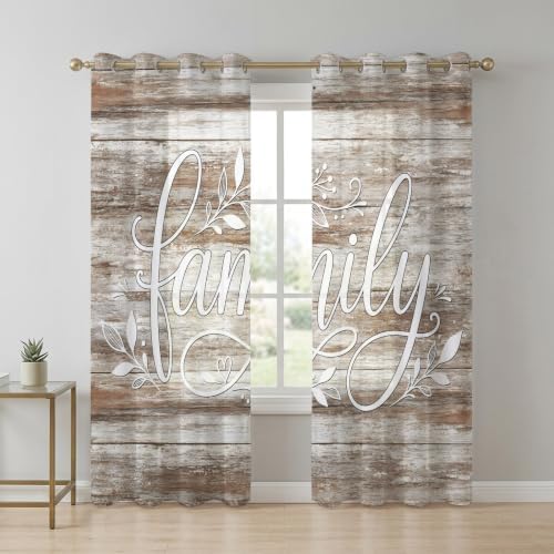 Family Sheer Curtains for Living Room 96 inch Length 2 Panels Set