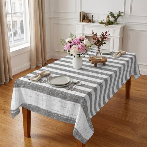 Rectangle Tablecloth, Farmhouse Gray Geometric Line Waterproof Table