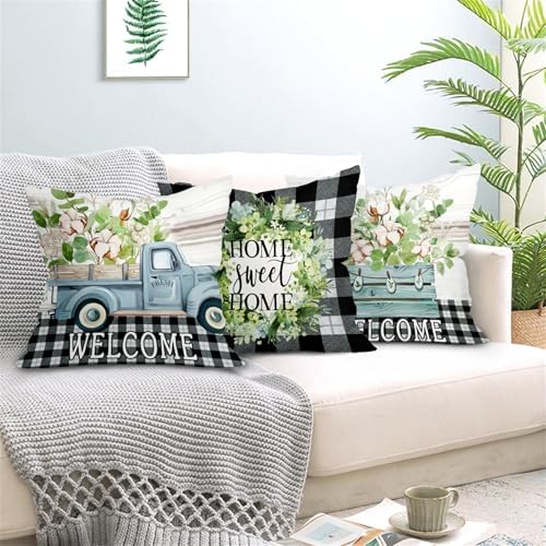 20x20 Set of 4 Green Eucalyptus Leaves Throw Pillow Cushion Cover