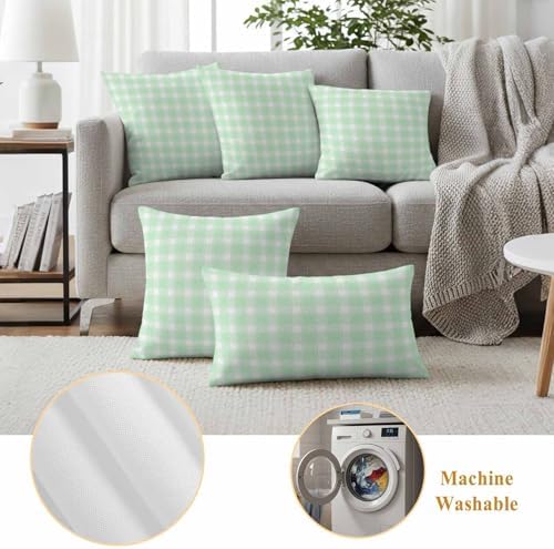 Outdoor Pillow Covers Modern Sage Green Buffalo Plaid Decorative Throw