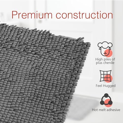 Tinideya 2 Pcs Bathroom Rugs Thick Soft Plush Absorbent Chenille, TPR