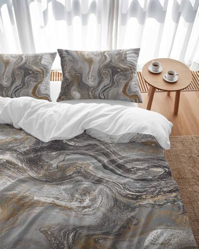 LooPoP Duvet Cover Set Queen Size Grey Marble Comforter Sets 3 Pieces