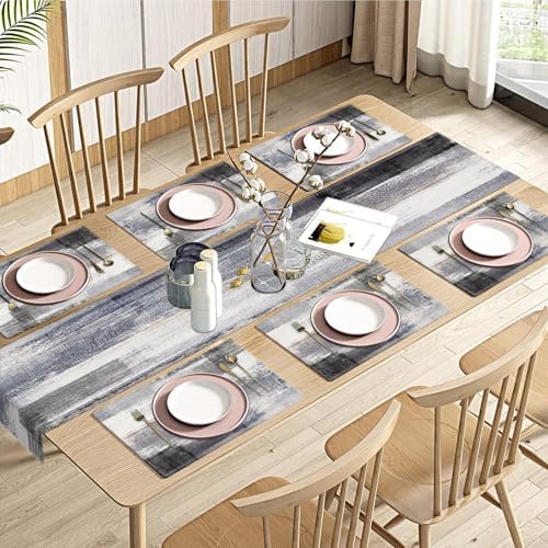 Emvency Table Runner and Placemats Set of 6, Abstract Gray Grey