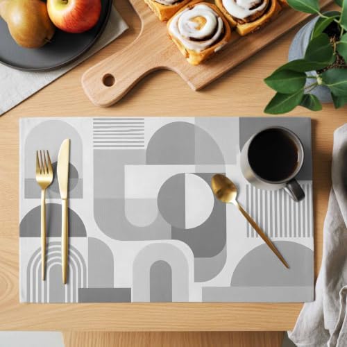 Gray Geometric Placemats Set of 8, Cotton Linen Fabric Place Mats