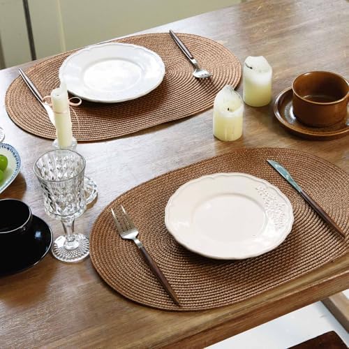 FunWheat Oval Braided Placemats Set of 8 Flat Packed 12x17.5in Light