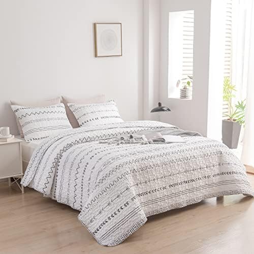 DURLENGEN 3Pcs Quilt Set King Size White,Soft Microfiber Lightweight
