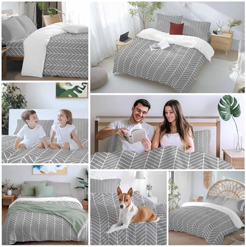 Grey Geometric Duvet Cover Set, Modern Pure Color Abstract Striped