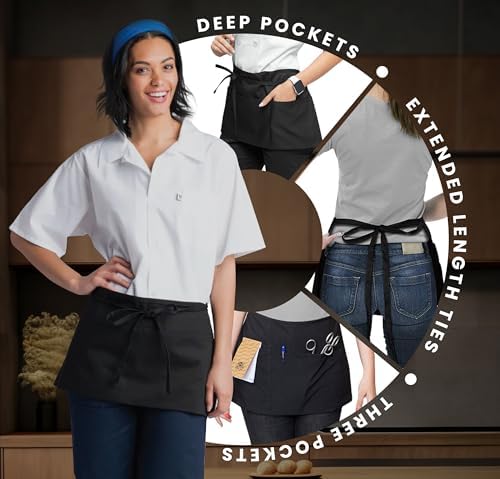 Avalon Kitchen Server Aprons with 3 Pockets – 100% Polyester Waist