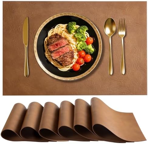 Faux Leather Placemats for Dining Table Set of 6, Edge-Sealed PU