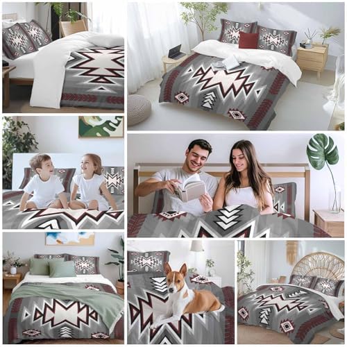 LooPoP Duvet Cover Set Full Size Grey Boho Comforter Sets 3 Pieces