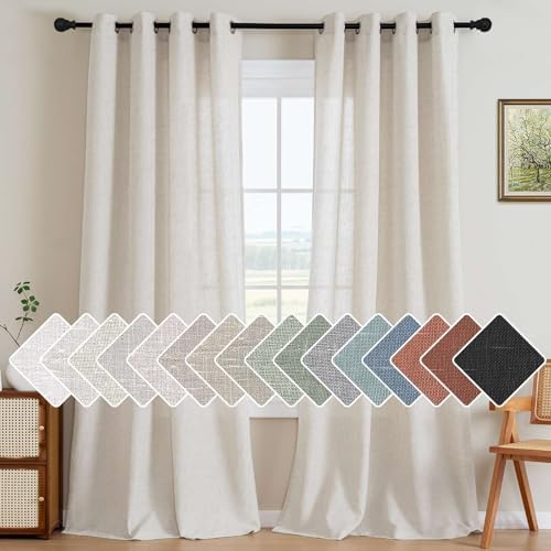 H.VERSAILTEX Natural Linen Grommet Curtains 84 Inch Length for Living