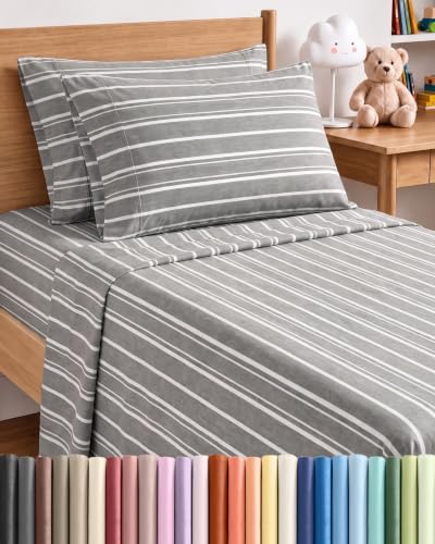 CGK Twin XL 4 Piece Sheet Set - College Dorm Room - Grey Stripes