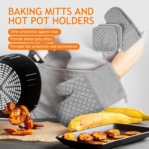Cooking Gloves Set Cotton Silicone Grip for Baking and Oven Use