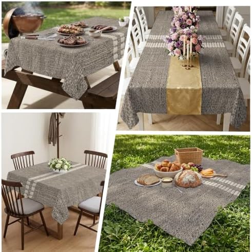 Cream Grain Line Tablecloths 52" x 70”, Soft Taupe Woven Canvas Style