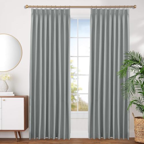 Gray Pinch Pleated Blackout Curtains 84 inches Long, 1 Panel