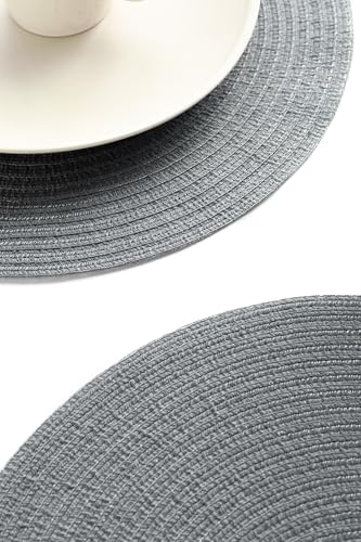 Floroom 15 Inch Round Braided Placemats Set of 4, Washable Heat