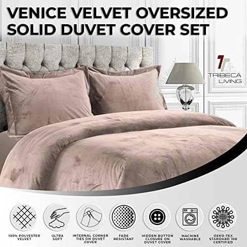 Tribeca Living Venice Queen Velvet Duvet Cover Set, Taupe
