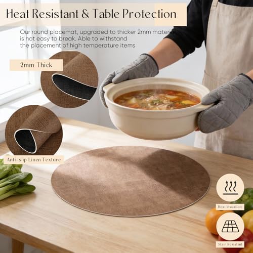 Mifoci Placemats Set of 10 Round Faux Leather Placemats Dual-Sided