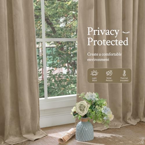 LAMIT Taupe Velvet Curtains 72 Inches Long for Living Room, 2 Panels