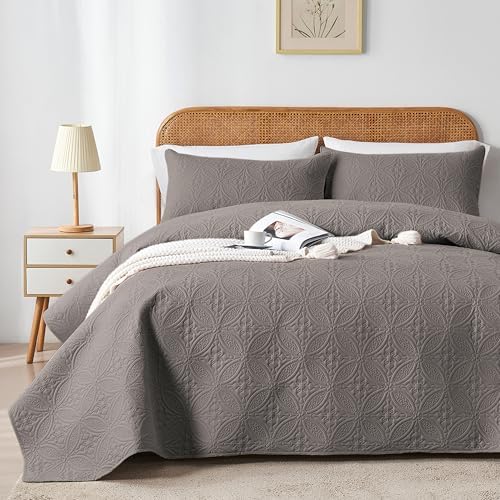 WURUIBO King/Cal King Quilt Set Dark Gray, Microfiber Lightweight
