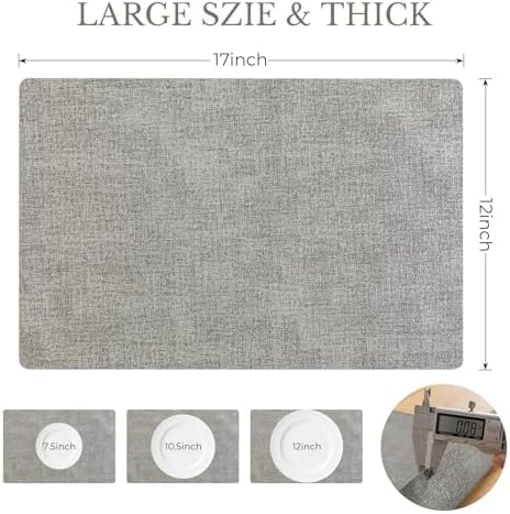Romanstile Faux Leather Vinyl Placemats Set of 6, Light Grey