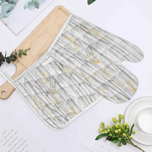 Quilted Cotton Terry Cloth Oven Mitt, Pot Holder Grey Watercolor
