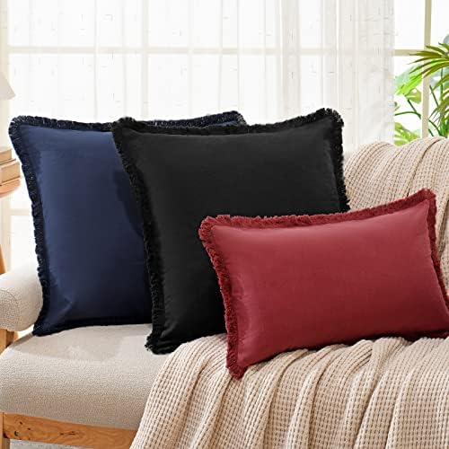 ZWJD Pillow Covers 22x22 Set of 2 Navy Throw Pillow Covers with Fringe