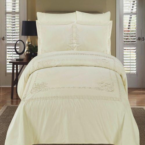 Royal Bedding Athena Ivory Embroidered 3 Piece Full/Queen Duvet Cover