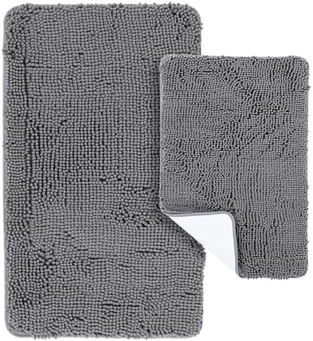 Tinideya 2 Pcs Bathroom Rugs Thick Soft Plush Absorbent Chenille, TPR