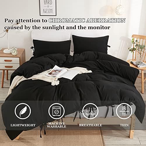 annadaif Black Duvet Cover Queen Size, 3 Pieces Duvet Cover Set