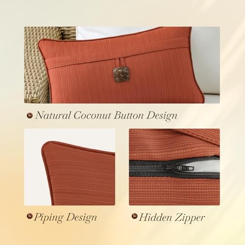 Outdoor Decorative Pillows with Coconut Button Pack of 4, 20" x 12"