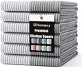 Homaxy Premium 100% Cotton Kitchen Towels 18"x28", 6 Pack, Grey