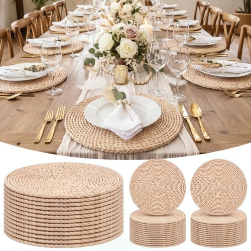 Set of 12 Round Woven Placemats Corn Husk 11.8'', Round