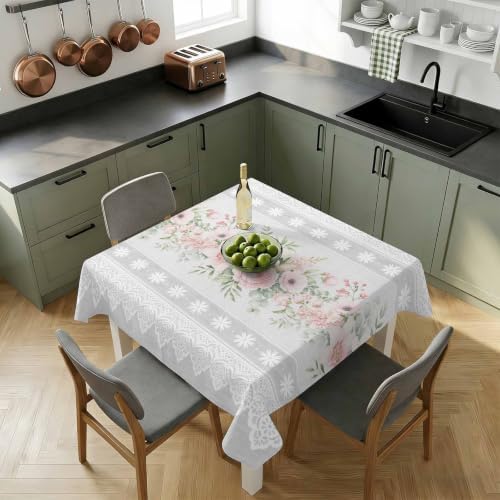 Rustic Pink Flower Waterproof Tablecloth Square Washable Table Cloths