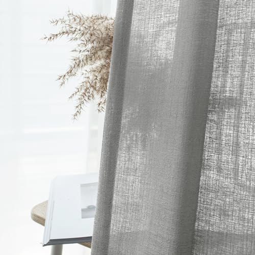 Melodieux Gray Semi Sheer Curtains 63 Inch Length for Living Room