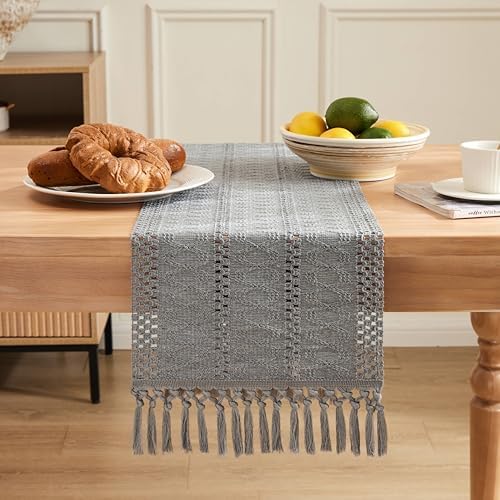ZeeMart Macrame Style Boho Table Runner, 12x72 Inch Grey